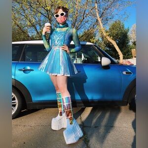 Holographic Butterfly apron dress xs